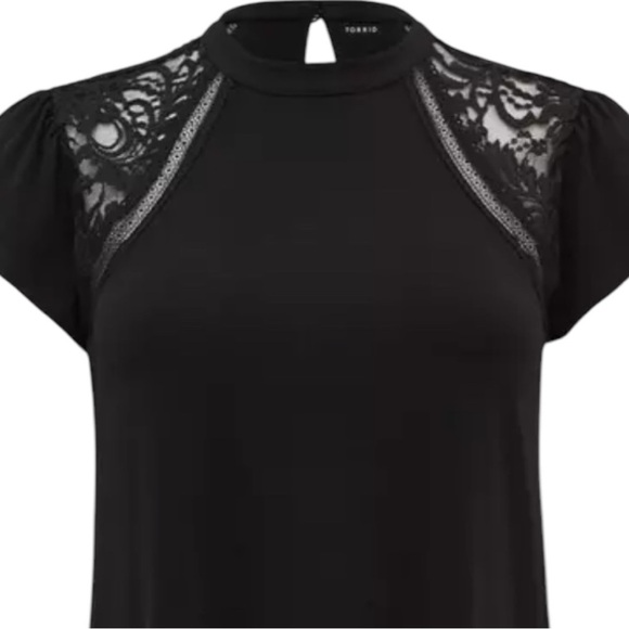 Studio Crepe Jersey Mock Neck Lace Inset Top - Picture 4 of 8
